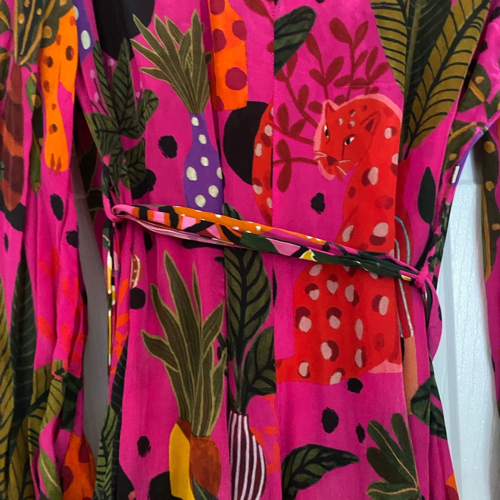 FARM RIO Pop Leopards Long Sleeves Dress Pink Viscose Sz M - Picture 13 of 16